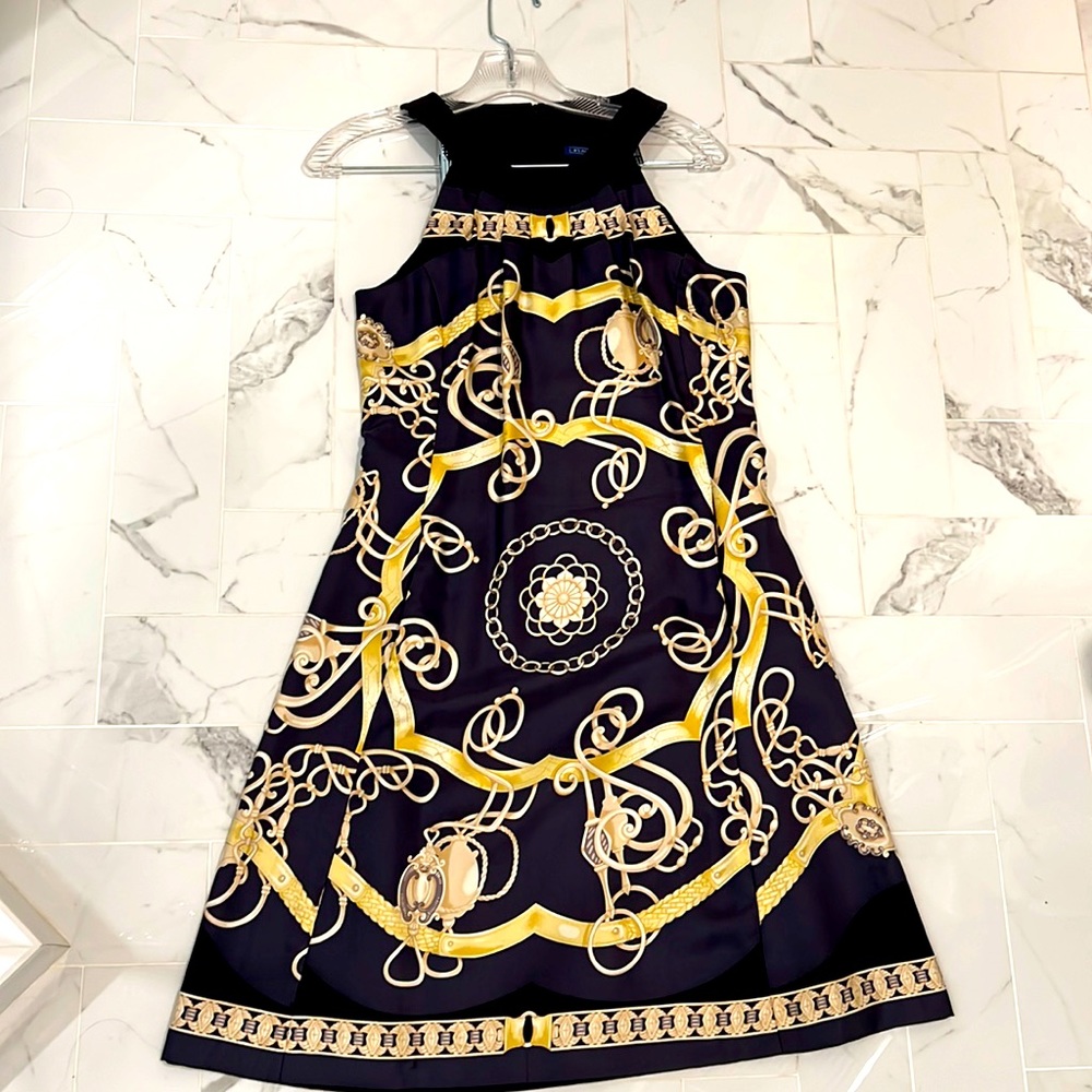 J.McLaughlin navy and gold dress